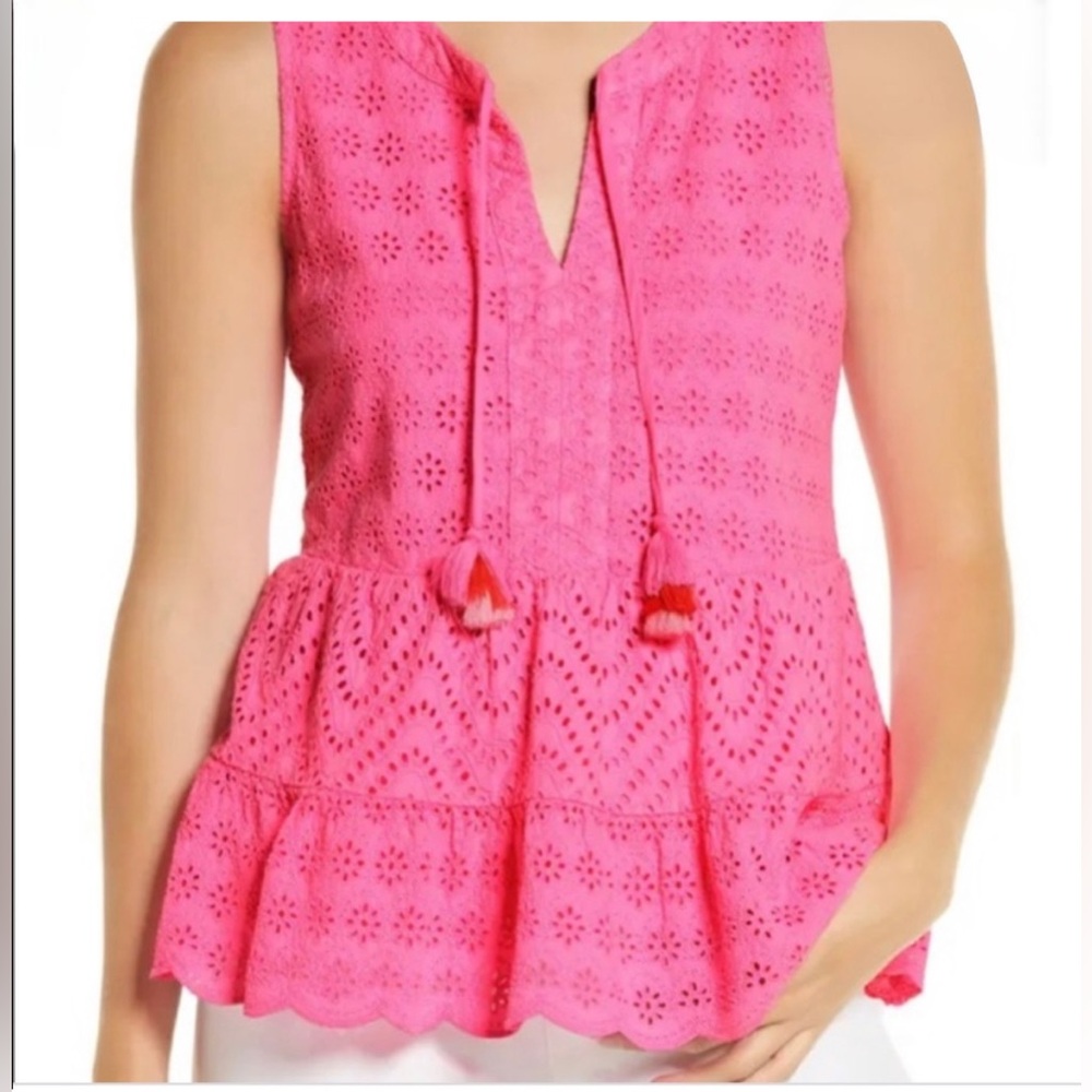 Vineyard Vines Allamanda Hot Pink Eyelet Peplum Blouse. Size S
